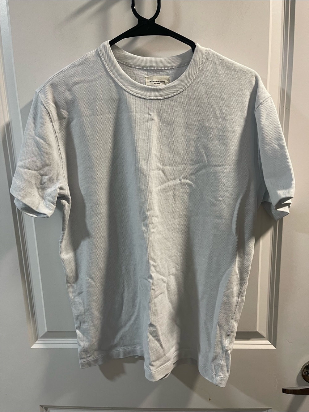 Buck Mason Short Sleeve Crew T-Shirt in Light Gray/Blue Made In Vietnam Cotton